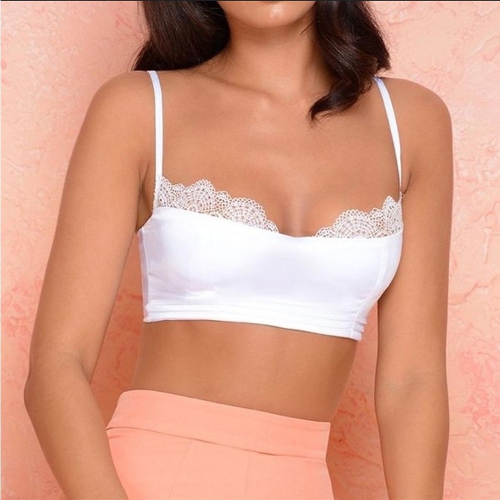 Oh Polly White Satin Bralette with Lace Detail